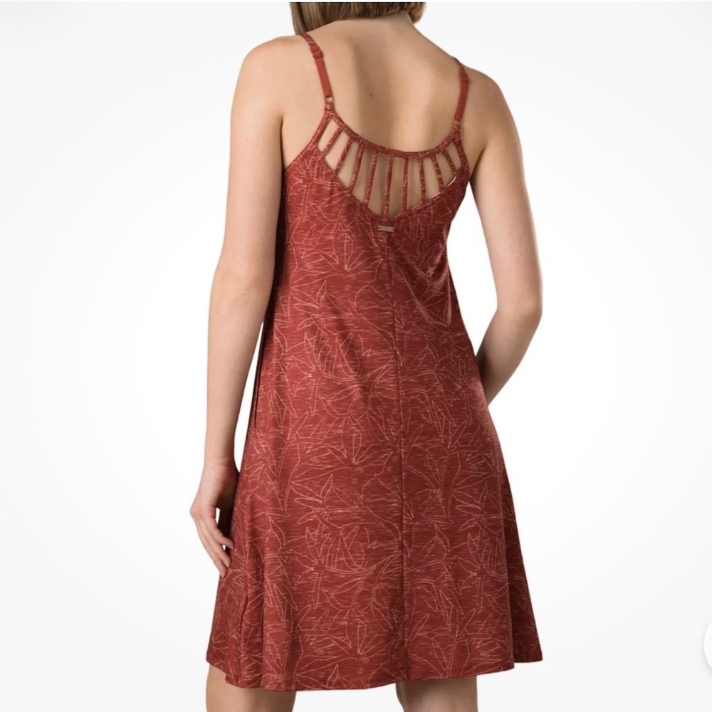 Prana Granite Springs Dress Rust Floret Womens sz L Performance Bra Pockets - Picture 2 of 5